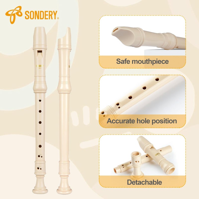 Sondery سوبرانو ريكوردر باروك بترتيب احترافي لأداء متقدم نغمة غنية كاملة مادة ABS ممتازة تتضمن مخطط الترتيب حقيبة واقية - Image 3